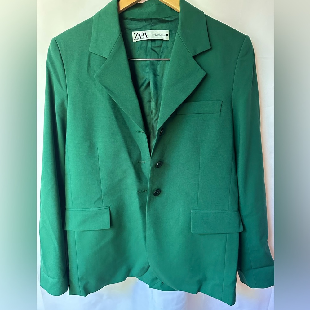 ZARA Green Blazer Jacket S Structured Tailored Suit Style